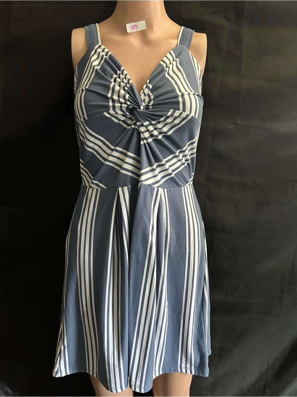 Planet Gold Striped Twist-Front A-Line Dress - Blue & White SM
